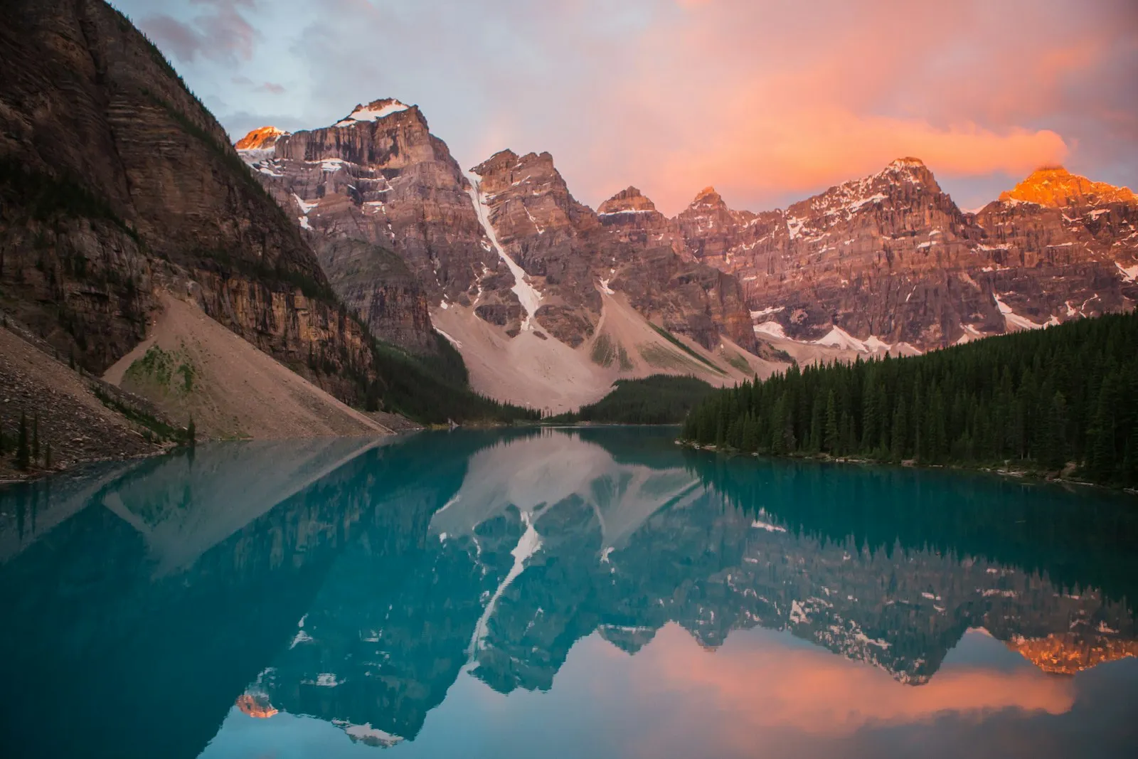 Sunrise over Moraine Lake in the Canadian Rockies, Alberta