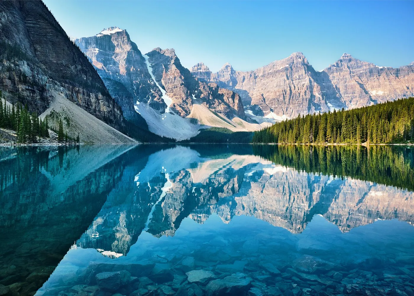 Mountain reflections on Moraine Lake